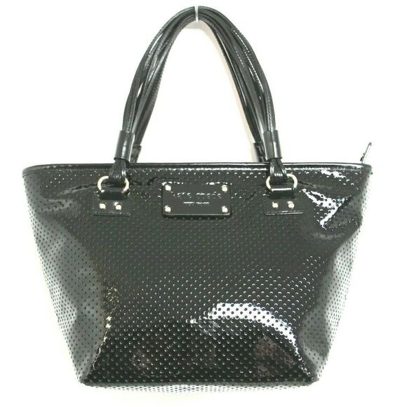 ROOMY KATE SPADE BLACK PERFORATED PATENT LEATHER TOTE SHOULDER BAG HANDBAG PURSE - Picture 1 of 9